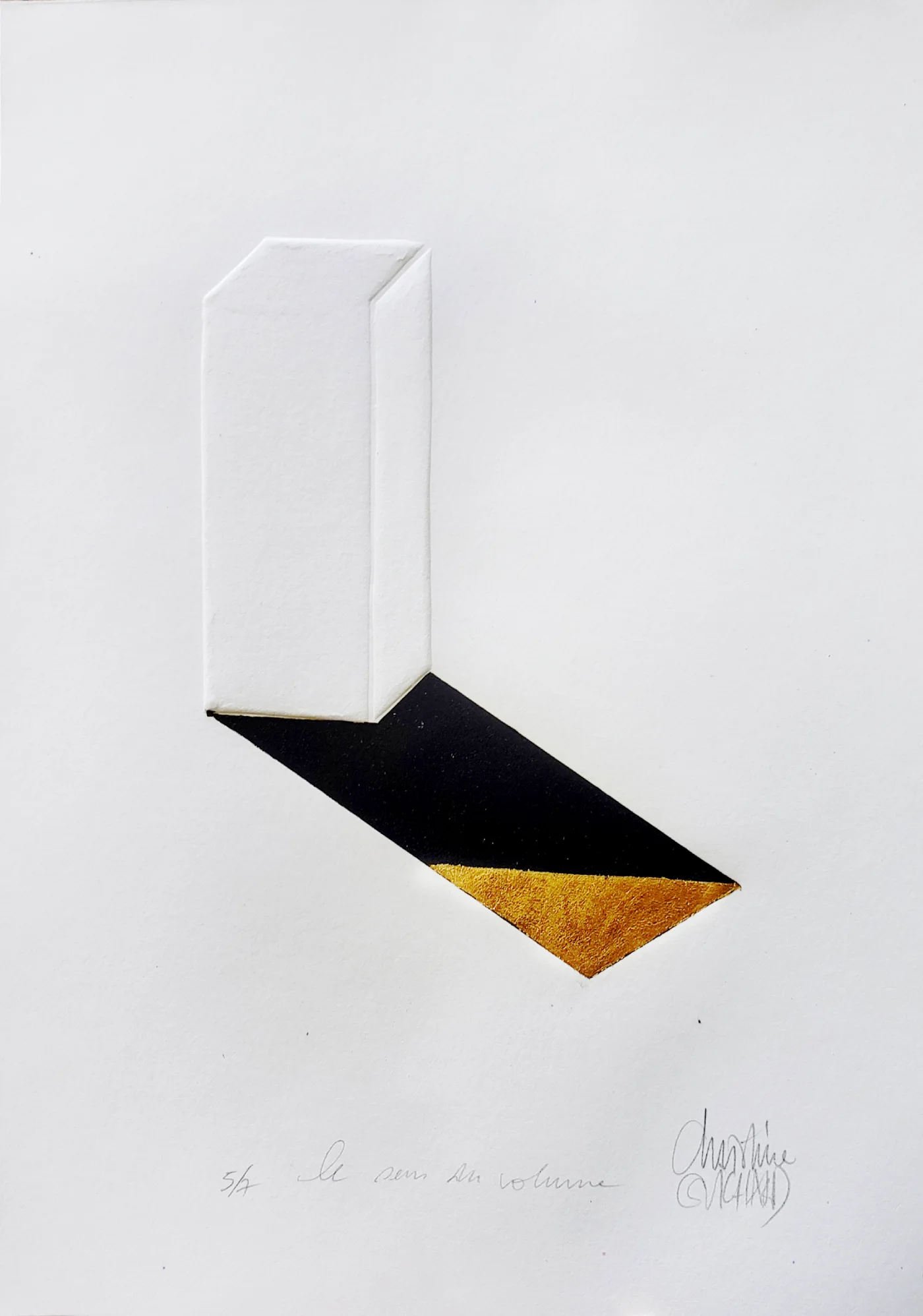 Gaufrage noir blanc et or sur papier, estampe contemporaine originale