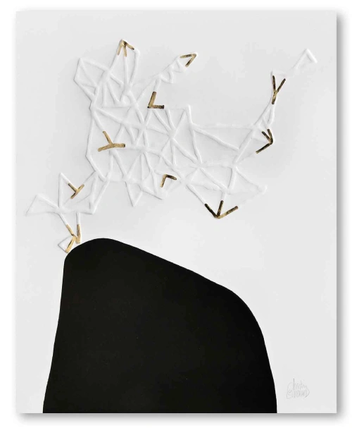 oeuvre d'art avec gaufrage en noir blanc doré christine guichard artiste graveur